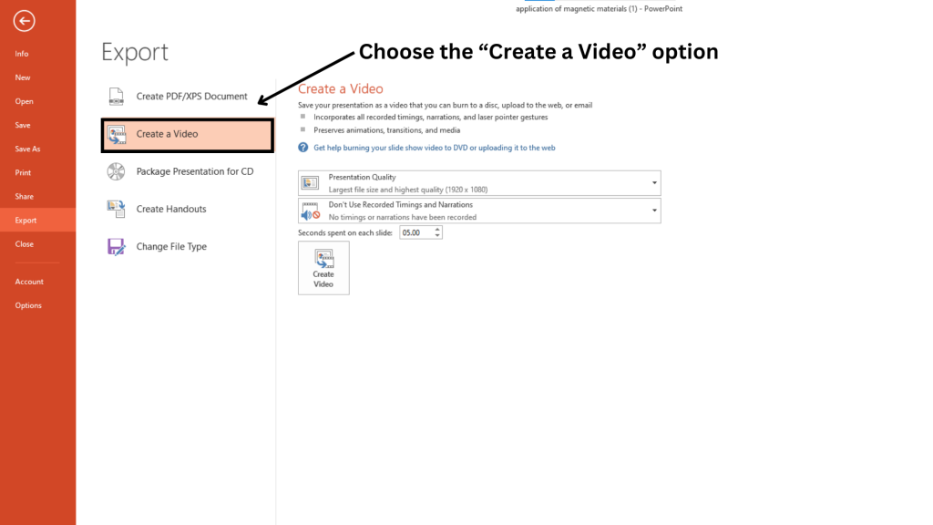 Select create a video option