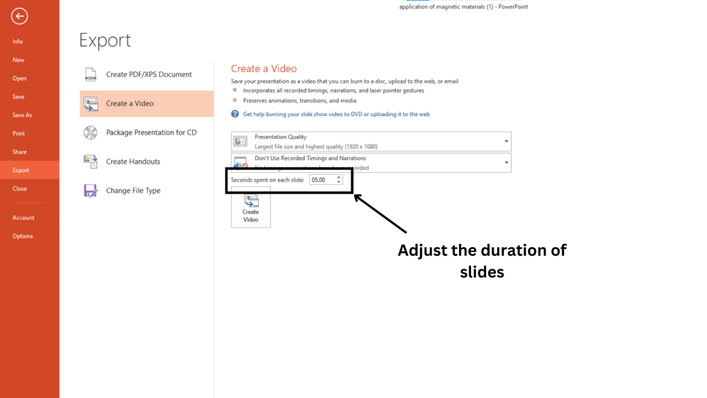 Adjust duration of slides