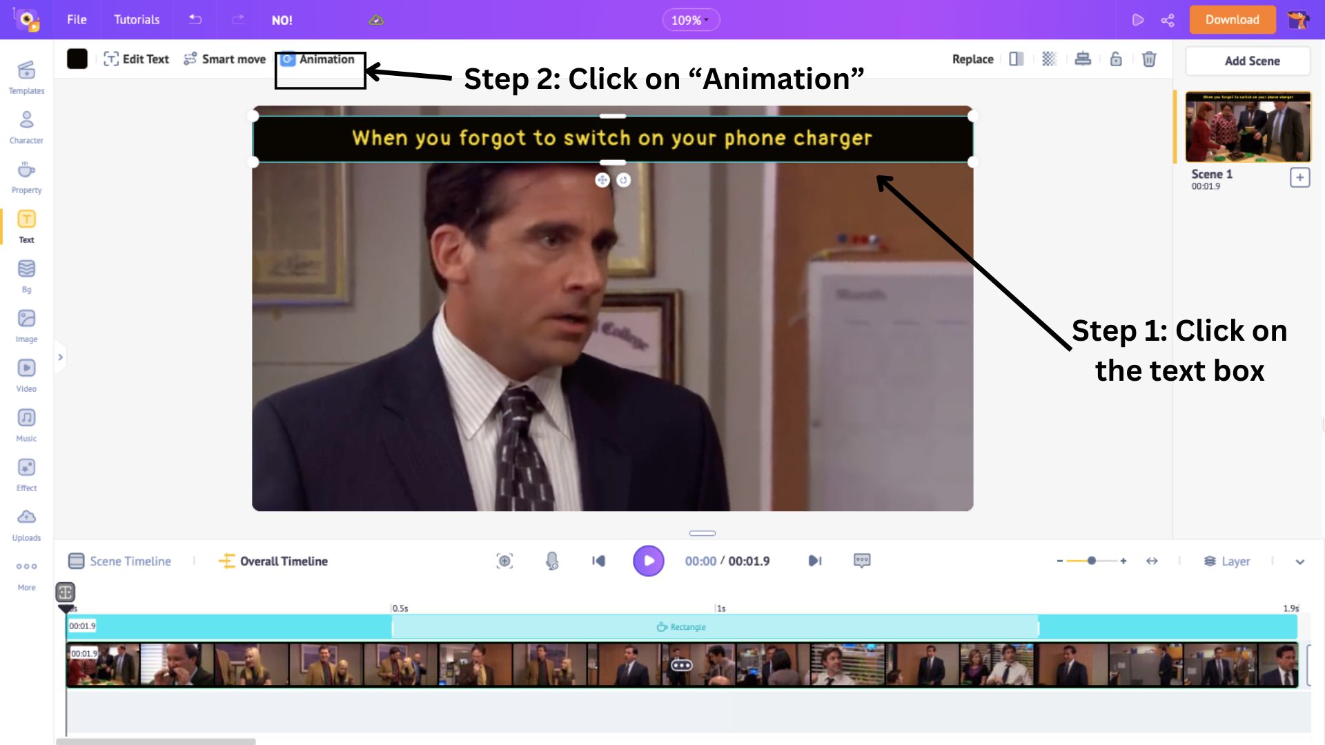 click on animation option to change animation effect