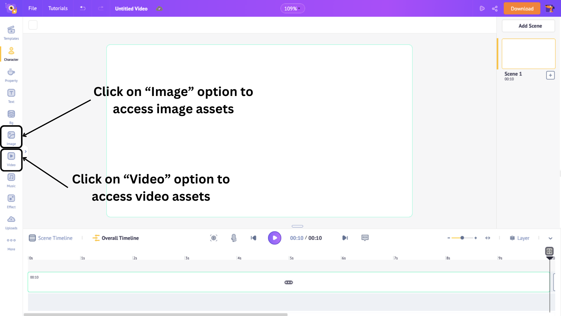 Accessing animaker image and video assets