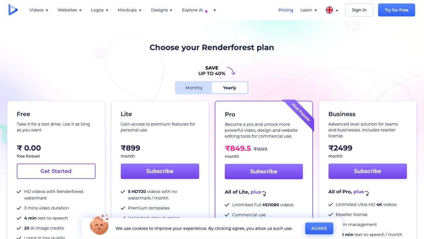 Renderforest pricing