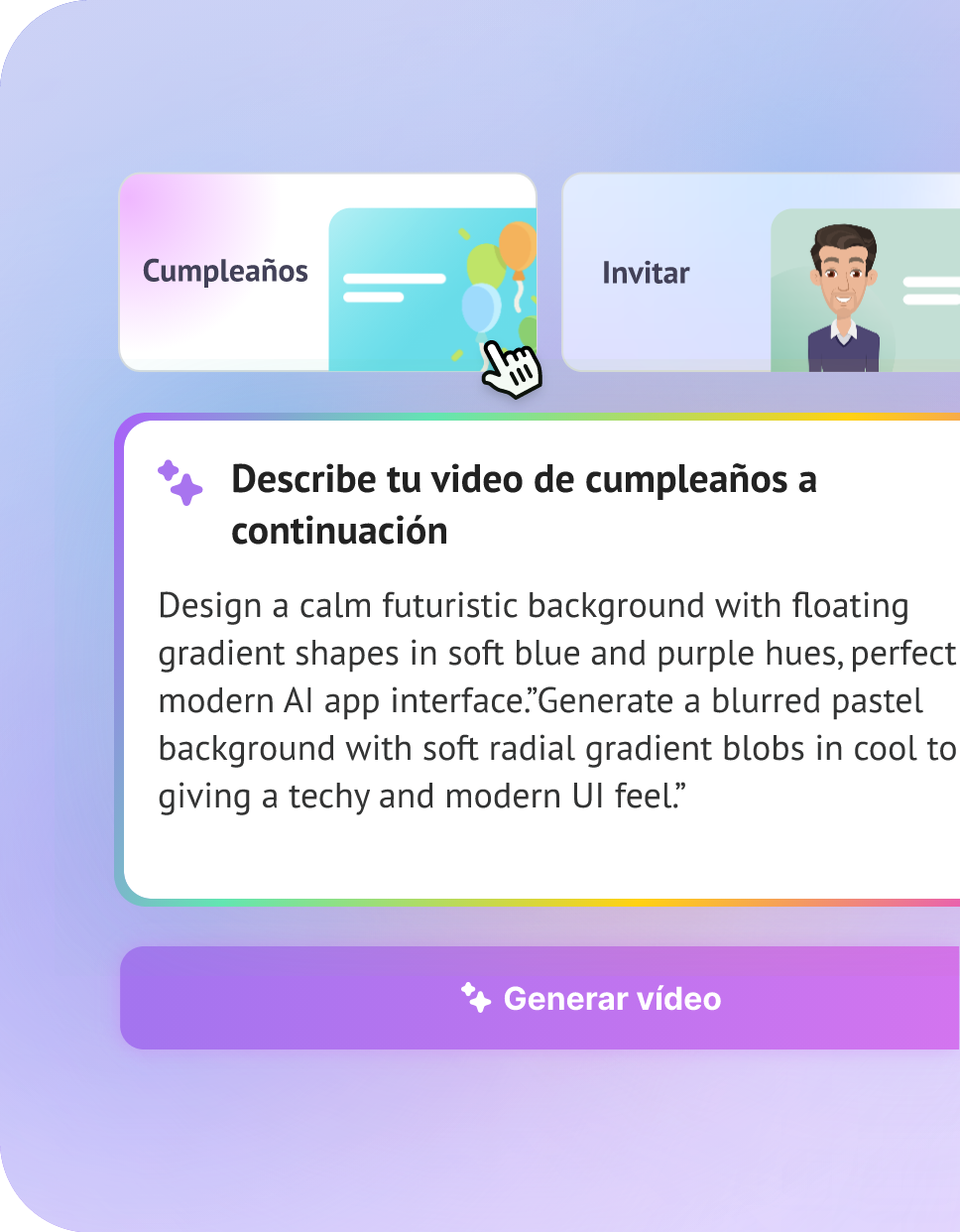 Ingresa tu indicación para el video de cumpleaños