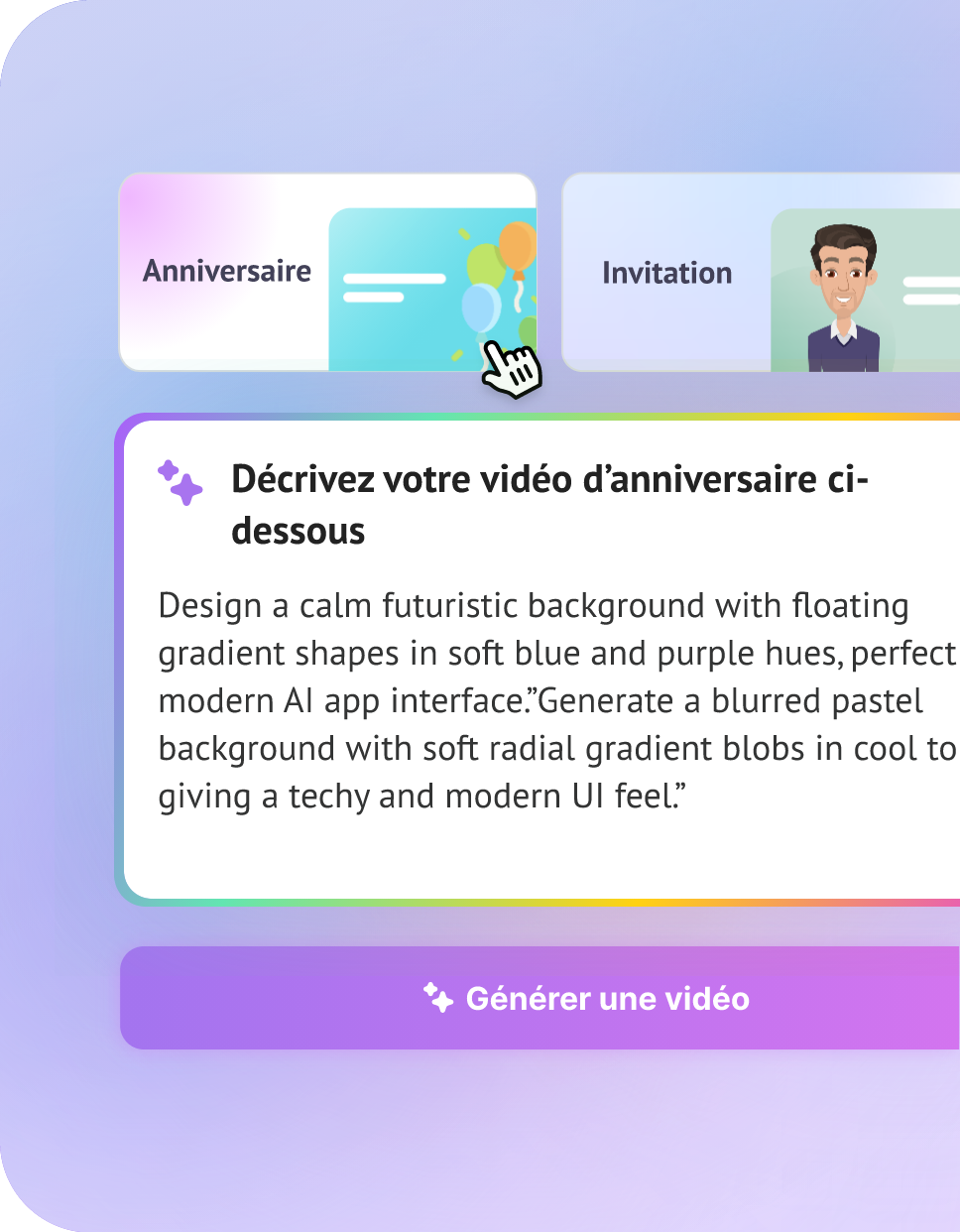  Saisissez la vidéo d’invitation de votre anniversaire